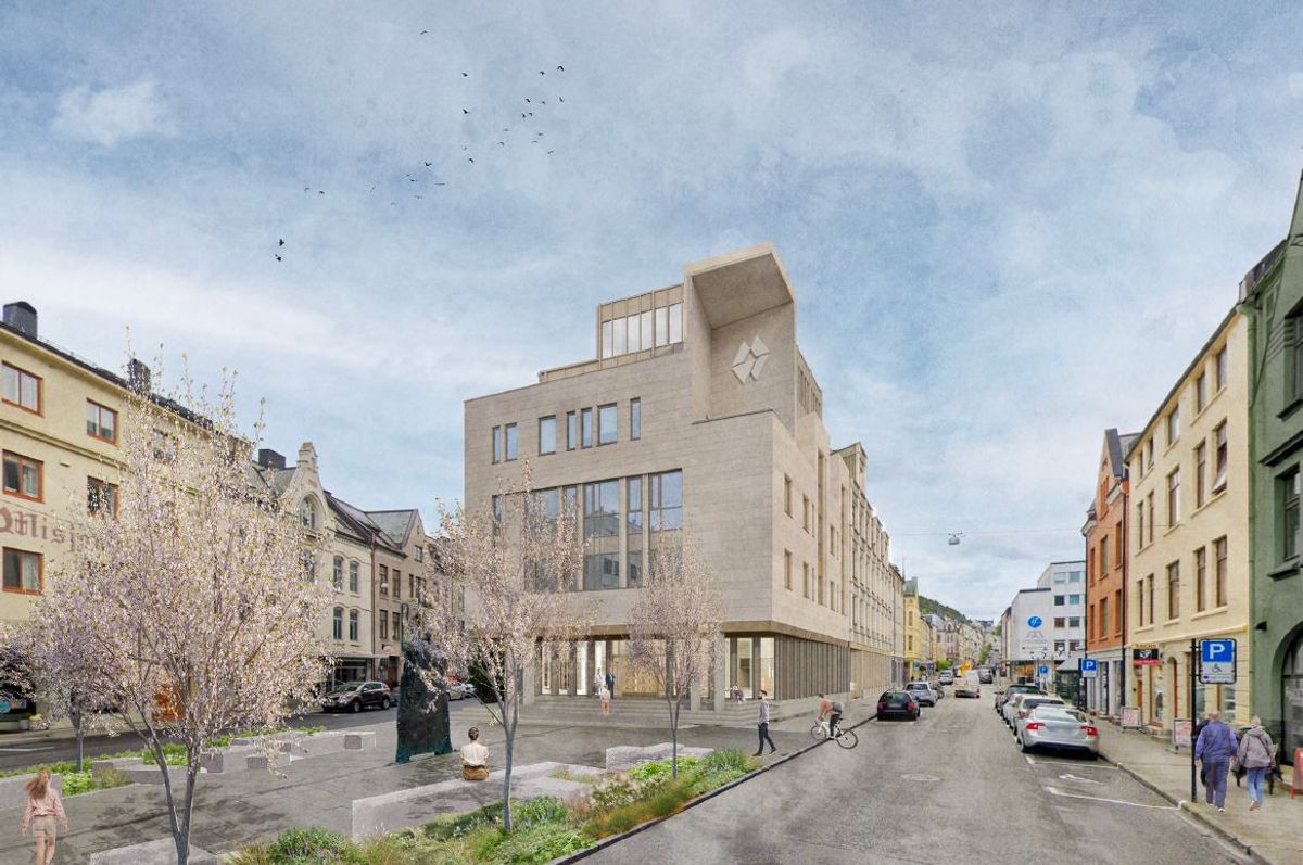 Skisse fra Skibnes Arkitekter, sett fra Harald Torsviksplass.