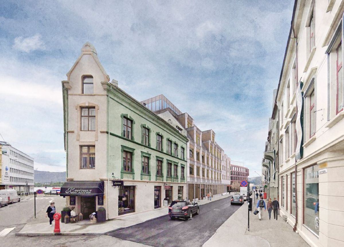 Skisse fra Skibnes Arkitekter, sett fra Kipervikgata.