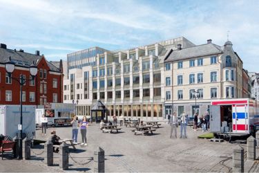 Skisse fra Skibnes Arkitekter, sett fra Kiperviktorget.