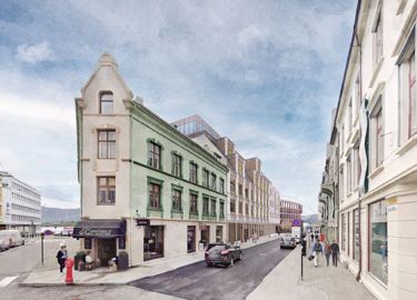 Skisse fra Skibnes Arkitekter, sett fra Kipervikgata.