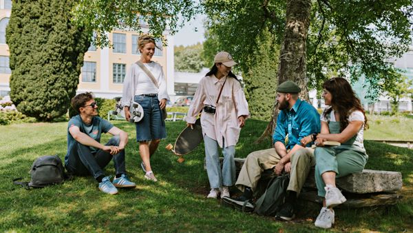 En gjeng med unge mennesker samlet i en park